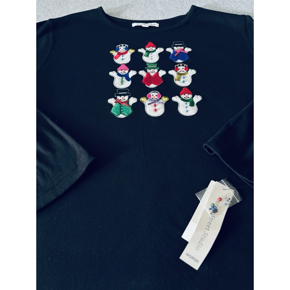 Mercer Street womens Black Long Sleeve Shirt Christmas Winter Snowman NWT 2X
